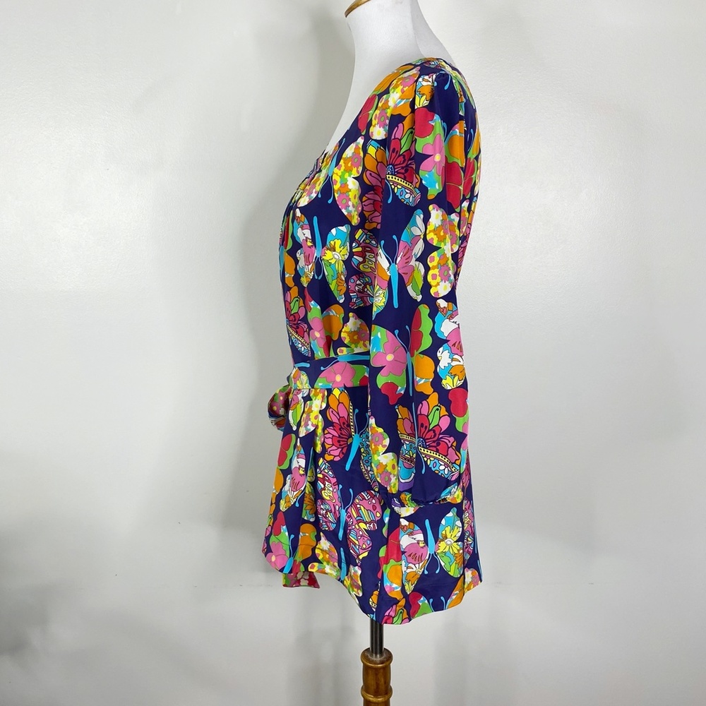 RARE NWT Lilly Pulitzer Bright Navy Out There Butterfly Silk Tunic Top XL - Picture 3 of 16